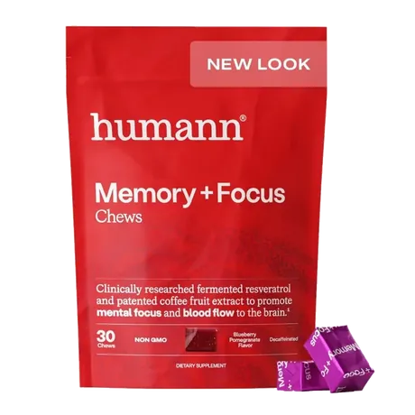 The resealable pouch of SuperBeets Memory + Focus soft chews, as photographed by the seller